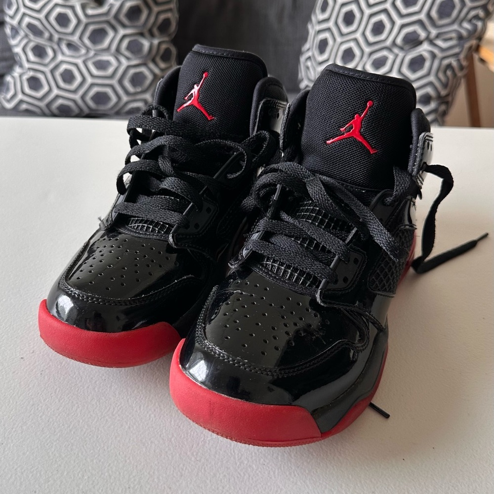 Nike Team Jordan Black Patent Leather with Red Sole  Gently Used Youth Boys 5.5